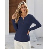 Zeagoo Women’s Long Sleeve Waffle Knit Shirts Dressy Casual Loose Button Up V Neck Tops 2026 Fall Basic Tee Blouse(Dark Blue)