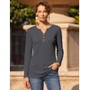 Zeagoo Women’s Long Sleeve Waffle Knit Shirts Dressy Casual Loose Button Up V Neck Tops 2026 Fall Basic Tee Blouse(Dark Grey)