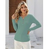 Zeagoo Women’s Long Sleeve Waffle Knit Shirts Dressy Casual Loose Button Up V Neck Tops 2026 Fall Basic Tee Blouse(Grayish Green)