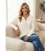 Zeagoo Women’s Long Sleeve Waffle Knit Shirts Dressy Casual Loose Button Up V Neck Tops 2026 Fall Basic Tee Blouse(Parchment)