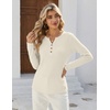 Zeagoo Women’s Long Sleeve Waffle Knit Shirts Dressy Casual Loose Button Up V Neck Tops 2026 Fall Basic Tee Blouse(Parchment)
