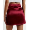 Zeagoo Womens Mini Skirts Elastic High Waisted Skirts Stain A-Line Zipper Party Club Skirt 2026(Wine Red)