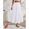 Zeagoo Women’s Skirt Chiffon Elastic High Waist Maxi Skirt with Pockets | Chiffon Elastic Waist Flowy A Line 3 Tiered Pleated Skirt With Pockets, for Work, Beach & Travel Vacation(01-white)