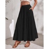 Zeagoo Women’s Skirt Chiffon Elastic High Waist Maxi Skirt with Pockets | Chiffon Elastic Waist Flowy A Line 3 Tiered Pleated Skirt With Pockets, for Work, Beach & Travel Vacation(02-black)
