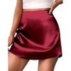 Zeagoo Womens Mini Skirts Elastic High Waisted Skirts Stain A-Line Zipper Party Club Skirt 2026(Wine Red)