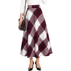 Zeagoo Plaid Skirts for Women Elastic Waist Aline Tartan Skirt with Pockets(Plaid Red)