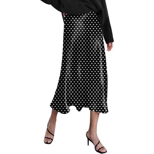 Zeagoo Skirts for Women High Waist Skirt Elegant Midi Skirt Satin(Dot Black White)
