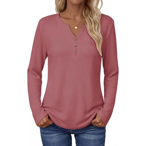 Zeagoo Women’s Long Sleeve Waffle Knit Shirts Dressy Casual Loose Button Up V Neck Tops 2026 Fall Basic Tee Blouse(Mauve)