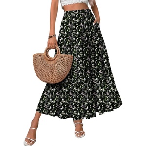 Zeagoo Women’s Skirt Chiffon Elastic High Waist Maxi Skirt with Pockets | Chiffon Elastic Waist Flowy A Line 3 Tiered Pleated Skirt With Pockets, for Work, Beach & Travel Vacation(Xh577)