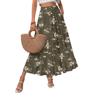 Zeagoo Women’s Skirt Chiffon Elastic High Waist Maxi Skirt with Pockets | Chiffon Elastic Waist Flowy A Line 3 Tiered Pleated Skirt With Pockets, for Work, Beach & Travel Vacation(Bf387)