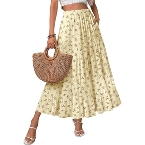 Zeagoo Women’s Skirt Chiffon Elastic High Waist Maxi Skirt with Pockets | Chiffon Elastic Waist Flowy A Line 3 Tiered Pleated Skirt With Pockets, for Work, Beach & Travel Vacation(Xh582)
