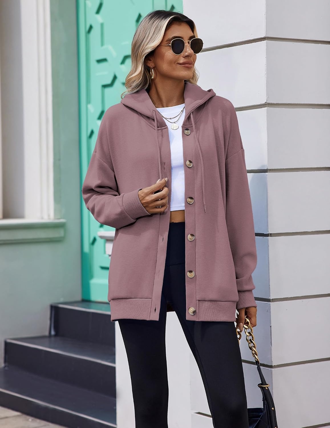 image:imageZeagoo Hoodie for Women Hooded Sweatshirt Button Hoodies With Pockets Comfy Fleece Jackets 2026 Fashion S3XLAsh Pink
