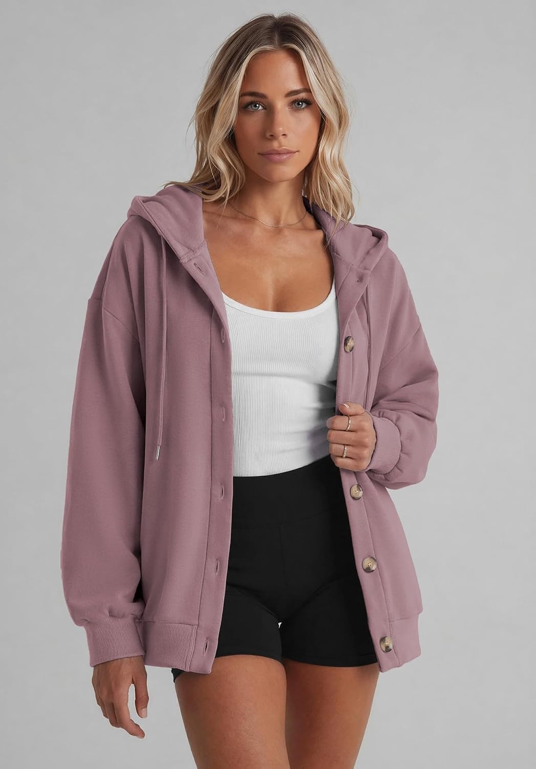 image:imageZeagoo Hoodie for Women Hooded Sweatshirt Button Hoodies With Pockets Comfy Fleece Jackets 2026 Fashion S3XLAsh Pink