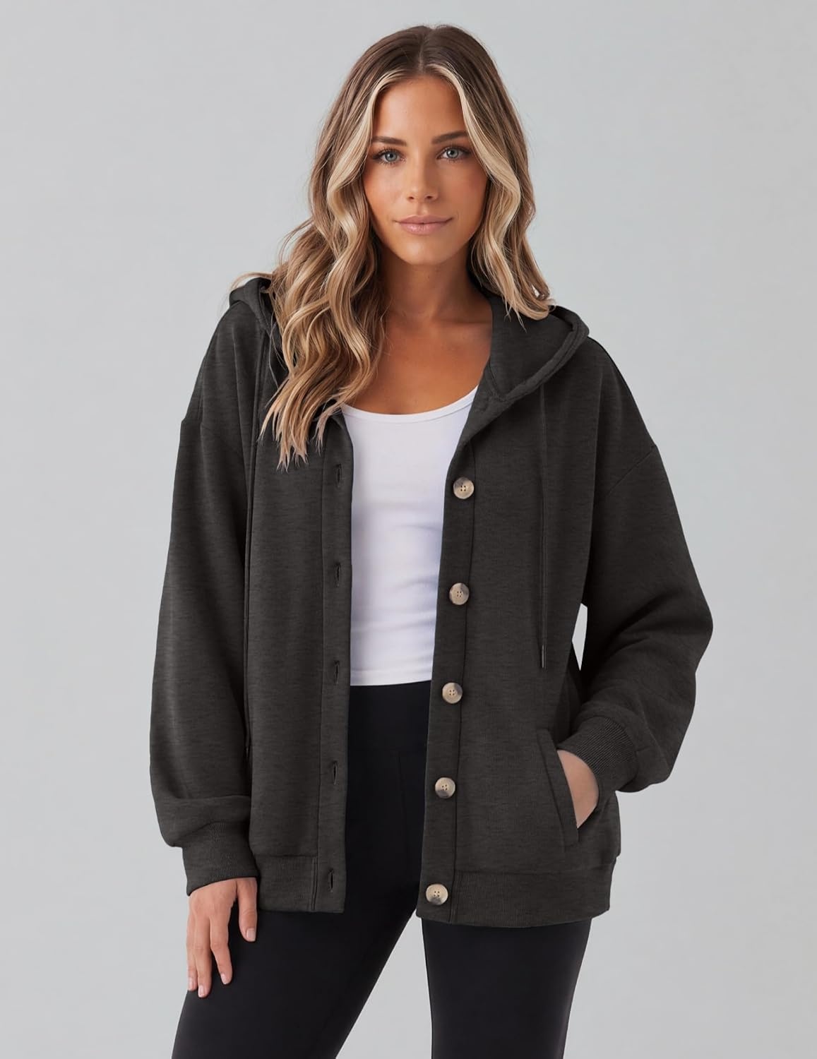 image:imageZeagoo Hoodie for Women Hooded Sweatshirt Button Hoodies With Pockets Comfy Fleece Jackets 2026 Fashion S3XLDark Gray