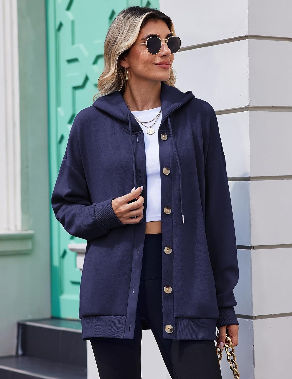 image:imageZeagoo Hoodie for Women Hooded Sweatshirt Button Hoodies With Pockets Comfy Fleece Jackets 2026 Fashion S3XLNavy Blue