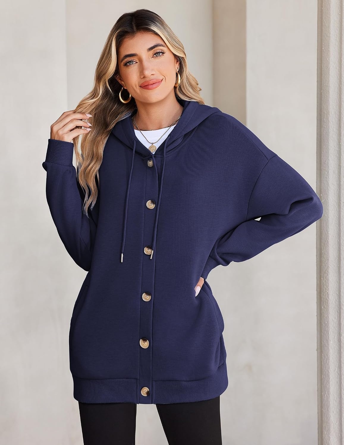 image:imageZeagoo Hoodie for Women Hooded Sweatshirt Button Hoodies With Pockets Comfy Fleece Jackets 2026 Fashion S3XLNavy Blue