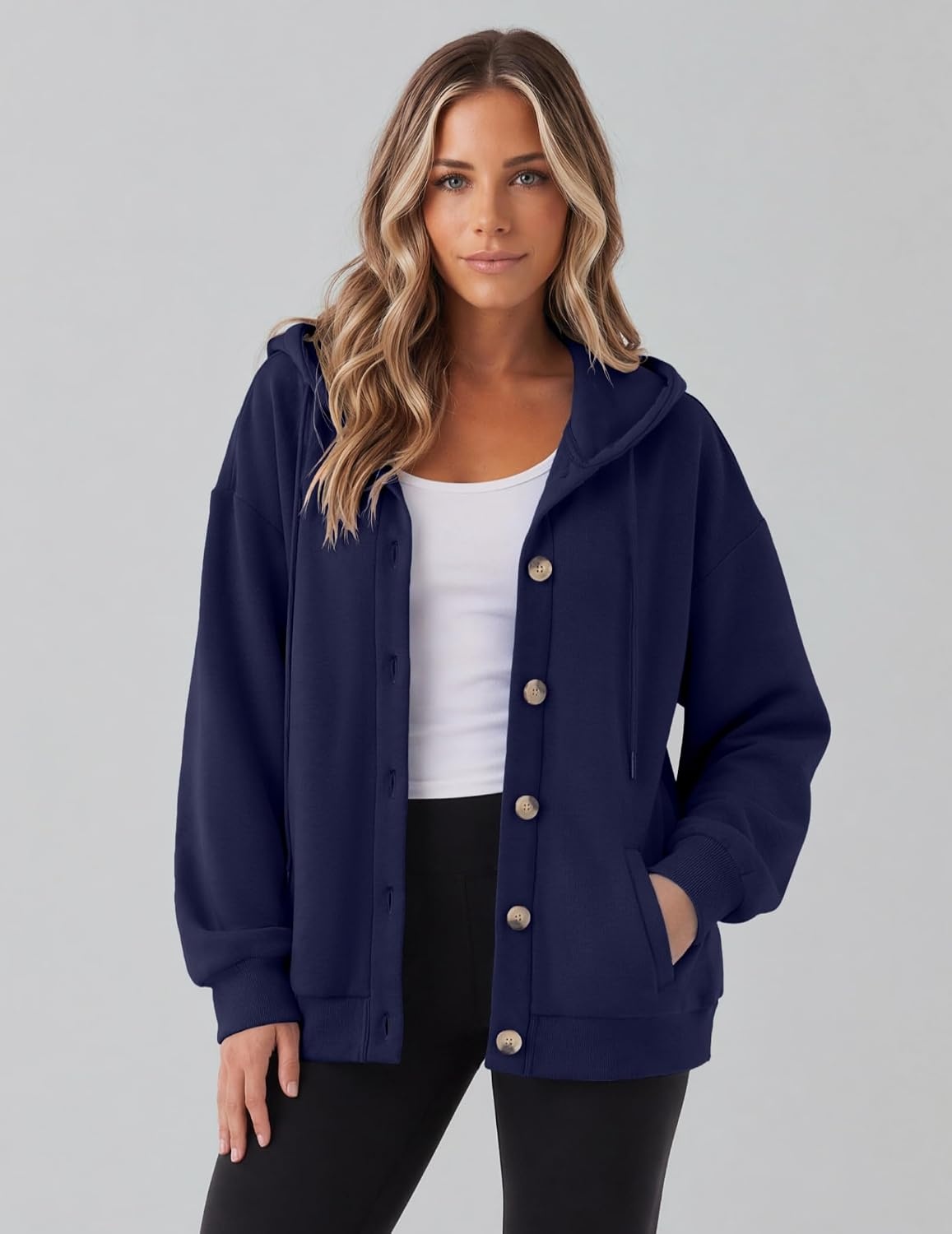 image:imageZeagoo Hoodie for Women Hooded Sweatshirt Button Hoodies With Pockets Comfy Fleece Jackets 2026 Fashion S3XLNavy Blue