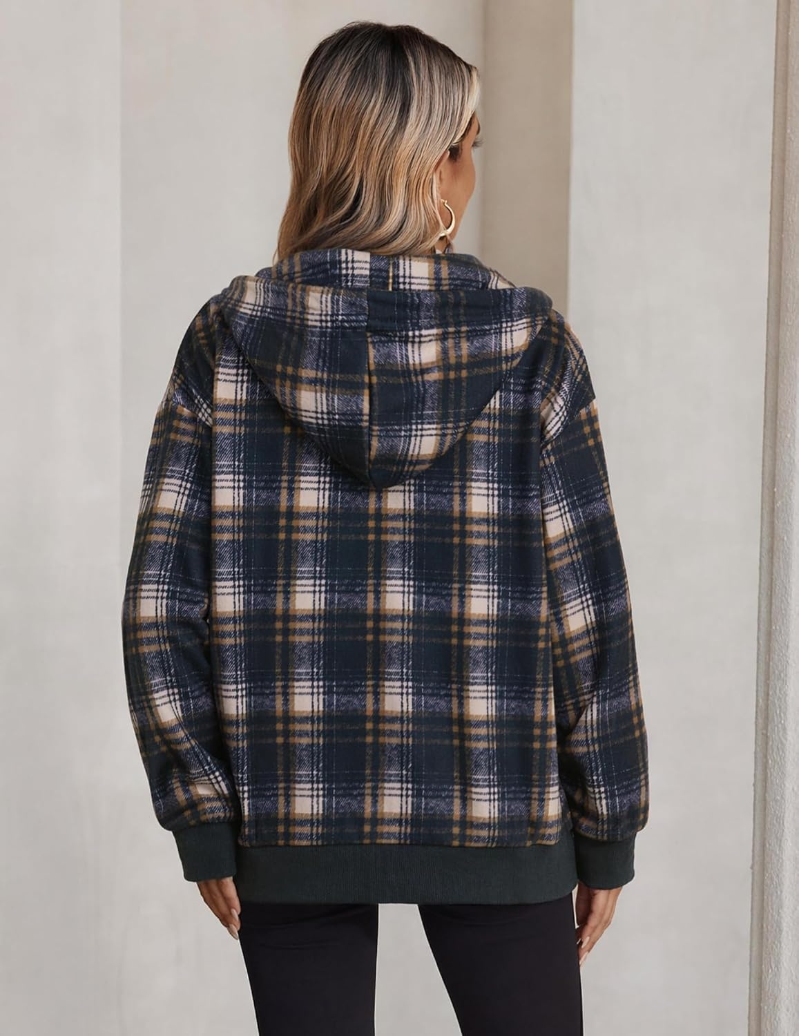 image:imageZeagoo Hoodie for Women Hooded Sweatshirt Button Hoodies With Pockets Comfy Fleece Jackets 2026 Fashion S3XLNavy Plaid