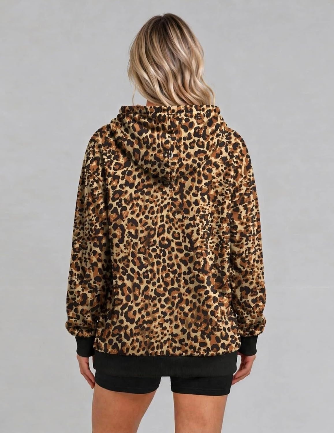 image:imageZeagoo Hoodies for Women Casual Button Collar Drawstring Long Sleeve Hooded Sweatshirt Pullover Tops for Fall Winter 2026Leopard Print