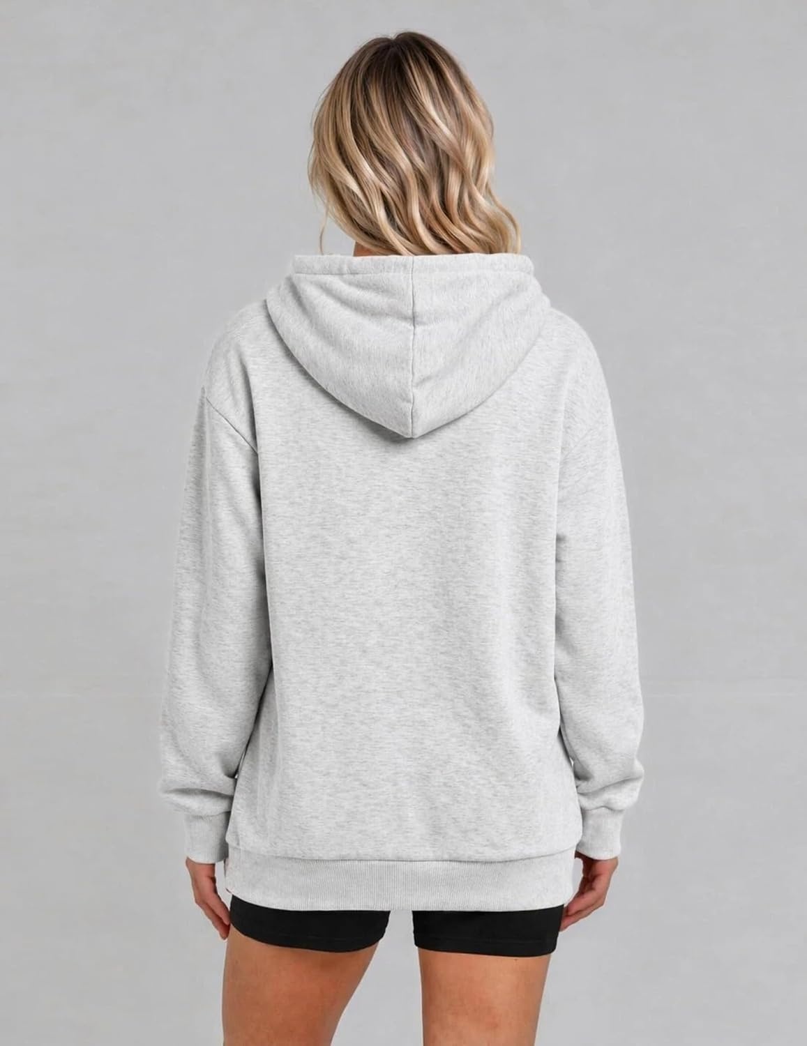 image:imageZeagoo Hoodies for Women Casual Button Collar Drawstring Long Sleeve Hooded Sweatshirt Pullover Tops for Fall Winter 2026White Grey