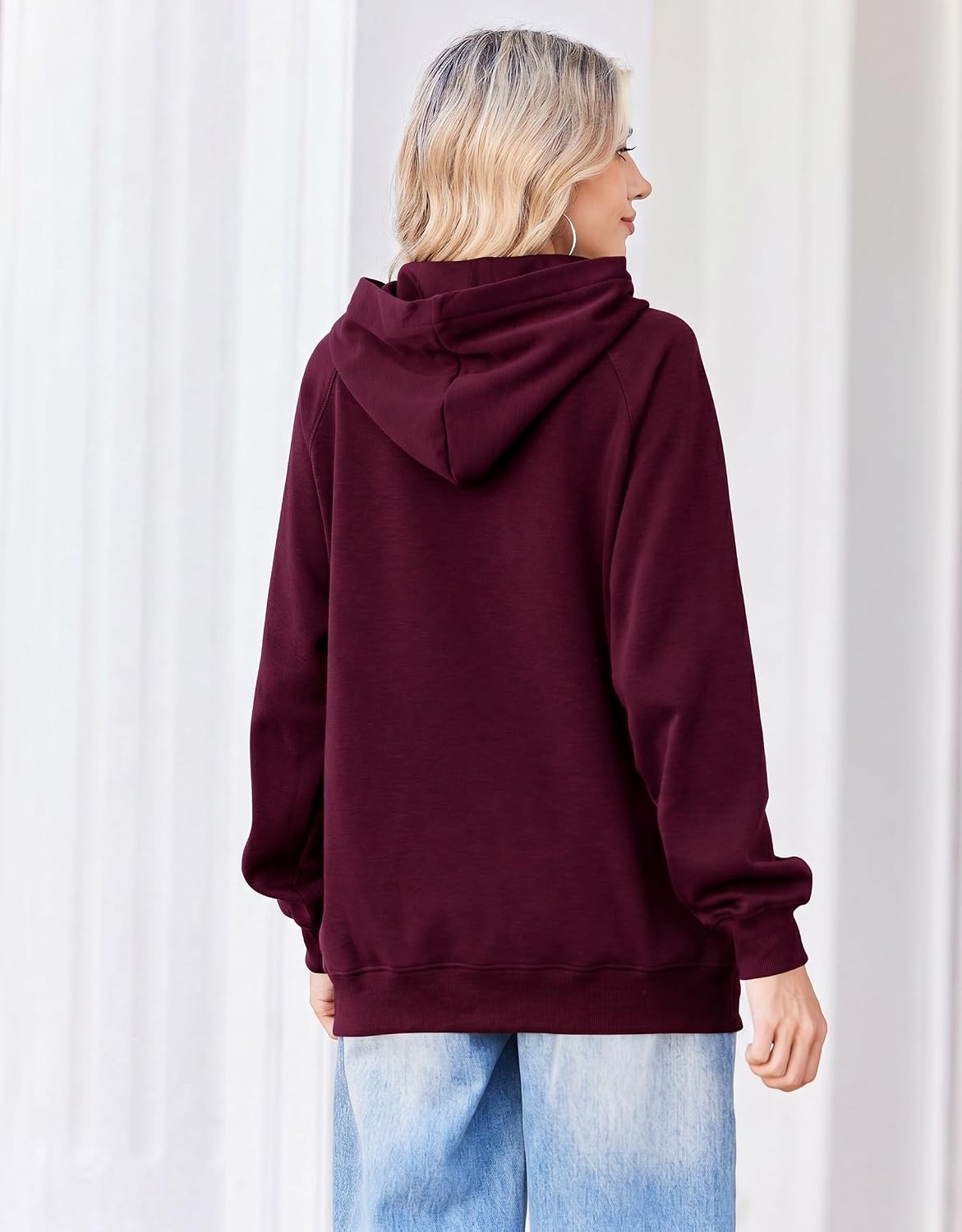 image:imageZeagoo Womens Oversized Hoodies Pullover Fleece Hooded Sweatshirt Trendy Comfort Hoodie Womens Fall Clothes Kangaroo Pocket Raglan Sleeves Long Sleeve Solid Color Casual Winter MidweightRed