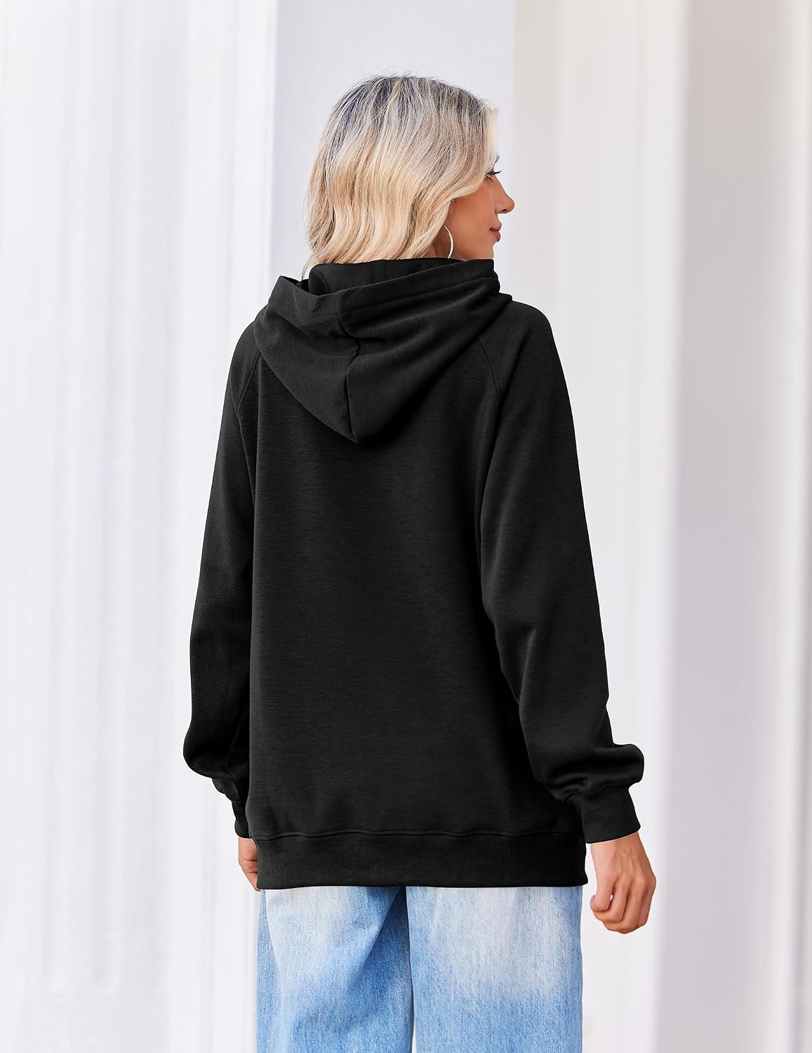 image:imageZeagoo Womens Oversized Hoodies Pullover Fleece Hooded Sweatshirt Trendy Comfort Hoodie Womens Fall Clothes Kangaroo Pocket Raglan Sleeves Long Sleeve Solid Color Casual Winter MidweightBlack