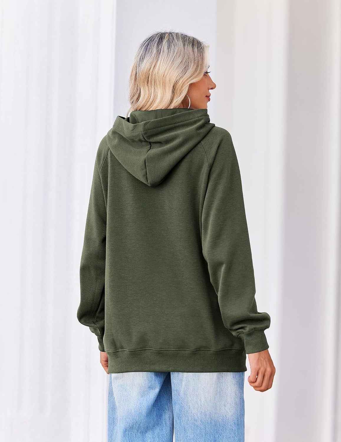 image:imageZeagoo Womens Oversized Hoodies Pullover Fleece Hooded Sweatshirt Trendy Comfort Hoodie Womens Fall Clothes Kangaroo Pocket Raglan Sleeves Long Sleeve Solid Color Casual Winter MidweightArmy Green