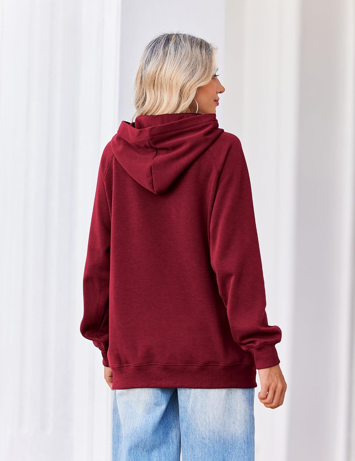 image:imageZeagoo Womens Oversized Hoodies Pullover Fleece Hooded Sweatshirt Trendy Comfort Hoodie Womens Fall Clothes Kangaroo Pocket Raglan Sleeves Long Sleeve Solid Color Casual Winter MidweightWine Red