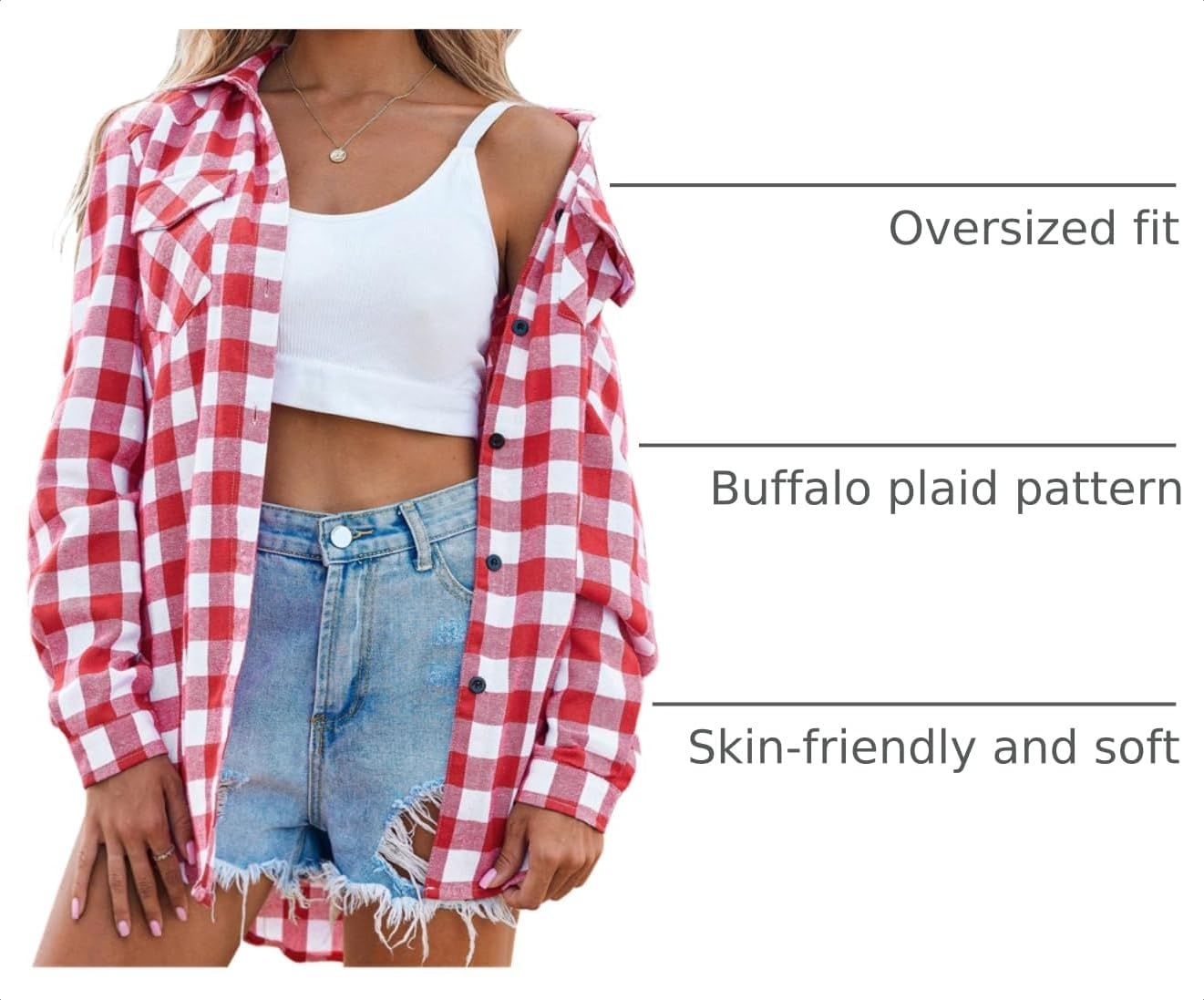 image:imageZeagoo Womens Plaid Flannel Shirt Long Sleeve Top Casual Button Down Blouse Flannel Plaid ShirtCotton FabricLoose Fit BlouseBusiness Casual Outfits2026 Fashion Fall Western Shacket Jacket1watermelon Red