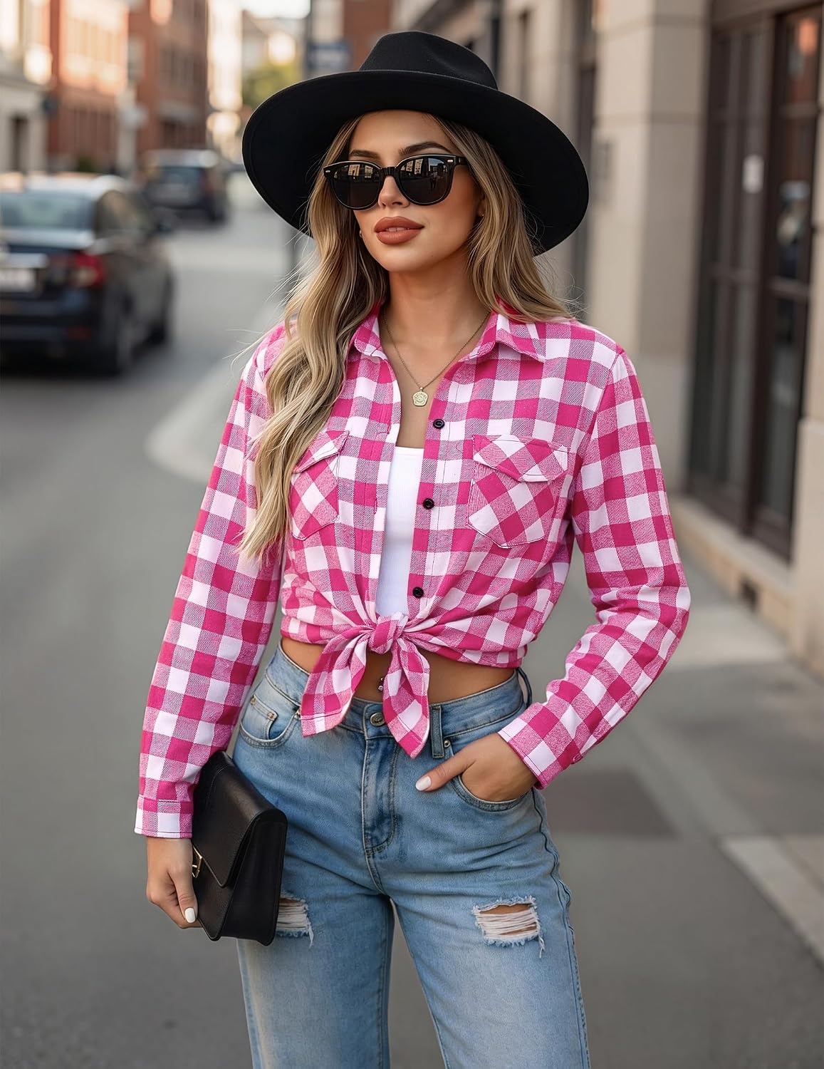 image:imageZeagoo Womens Plaid Flannel Shirt Long Sleeve Top Casual Button Down Blouse Flannel Plaid ShirtCotton FabricLoose Fit BlouseBusiness Casual Outfits2026 Fashion Fall Western Shacket Jacket1rose