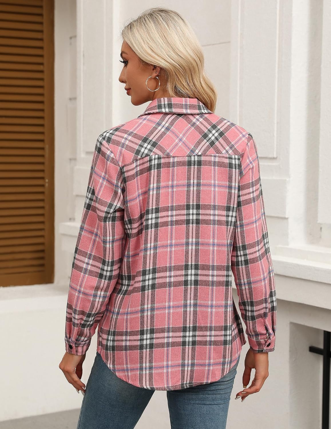 image:imageZeagoo Womens Plaid Flannel Shirt Long Sleeve Top Casual Button Down Blouse Flannel Plaid ShirtCotton FabricLoose Fit BlouseBusiness Casual Outfits2026 Fashion Fall Western Shacket JacketPink2