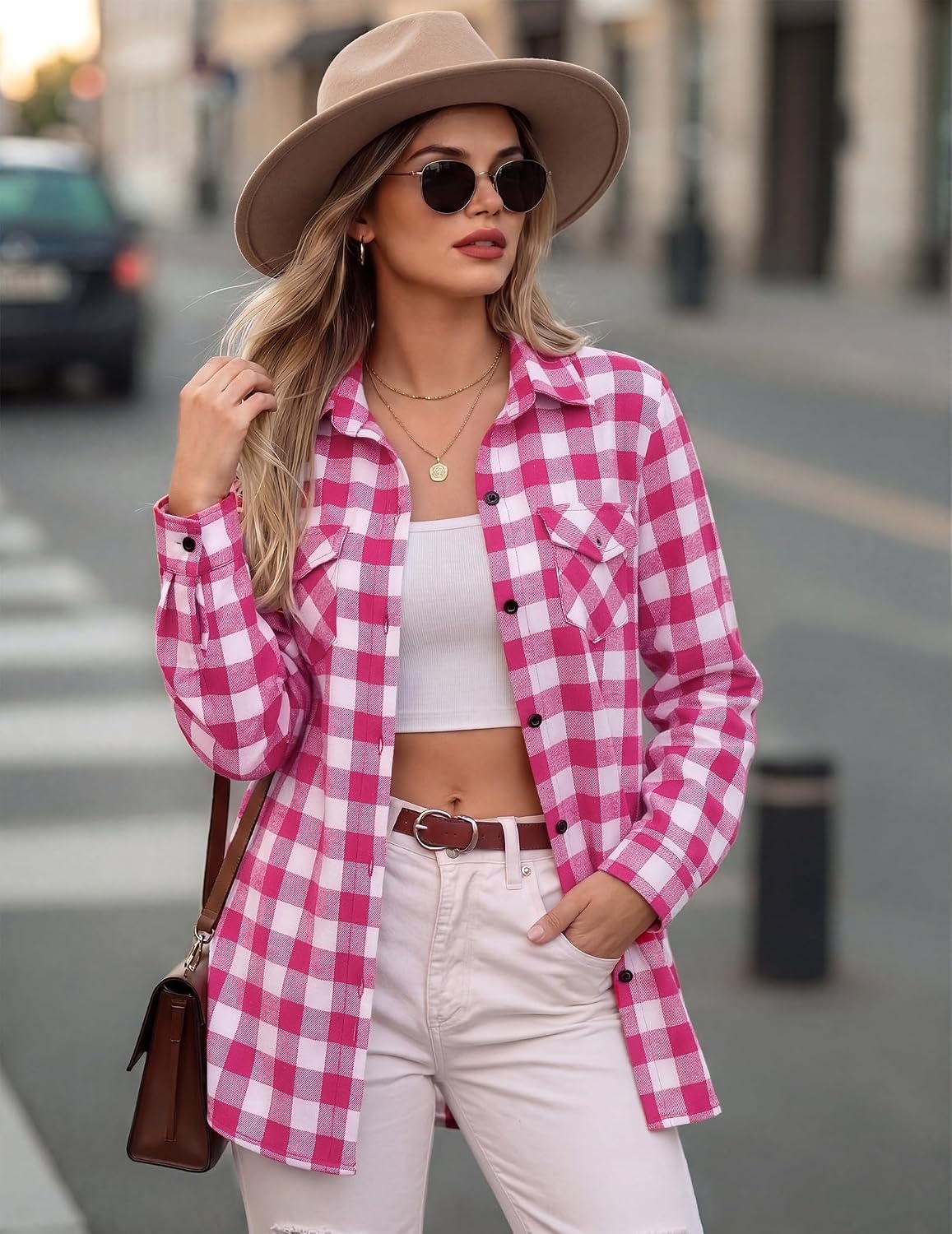 image:imageZeagoo Womens Plaid Flannel Shirt Long Sleeve Top Casual Button Down Blouse Flannel Plaid ShirtCotton FabricLoose Fit BlouseBusiness Casual Outfits2026 Fashion Fall Western Shacket Jacket1rose