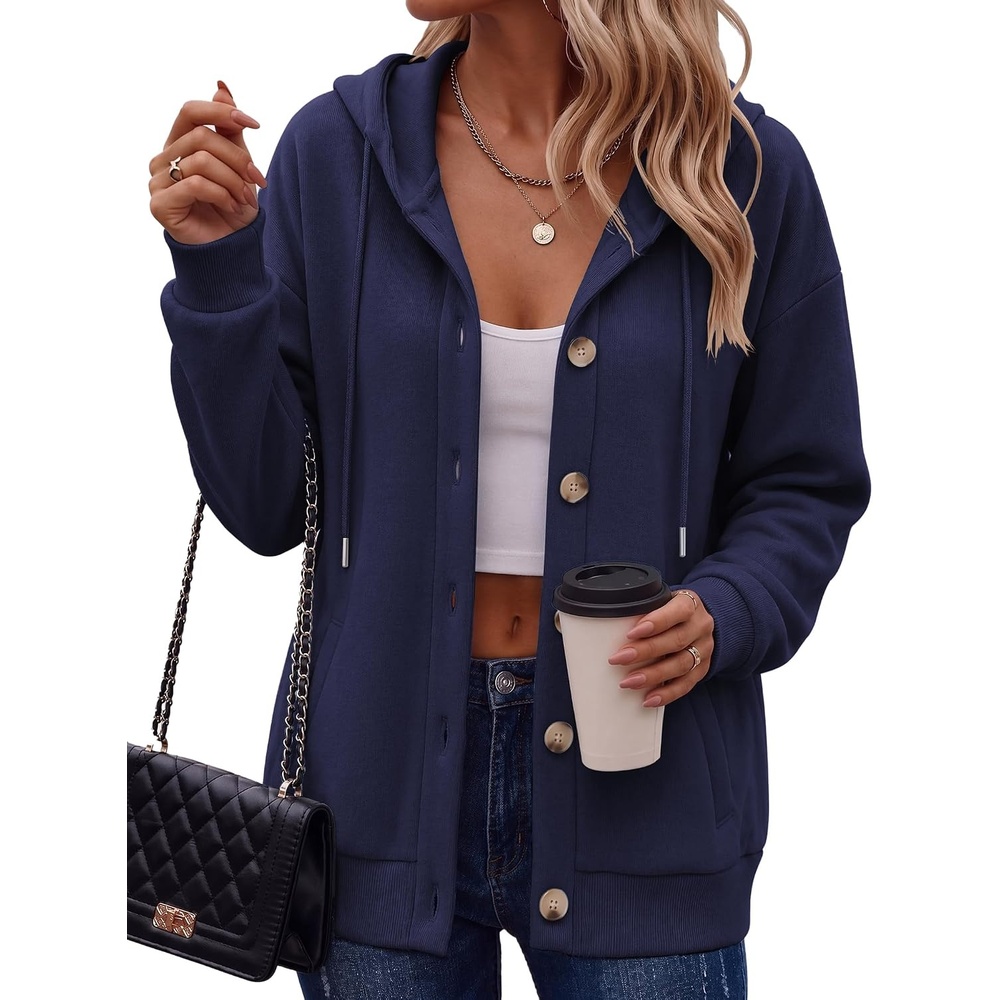 image:imageZeagoo Hoodie for Women Hooded Sweatshirt Button Hoodies With Pockets Comfy Fleece Jackets 2026 Fashion S3XLNavy Blue