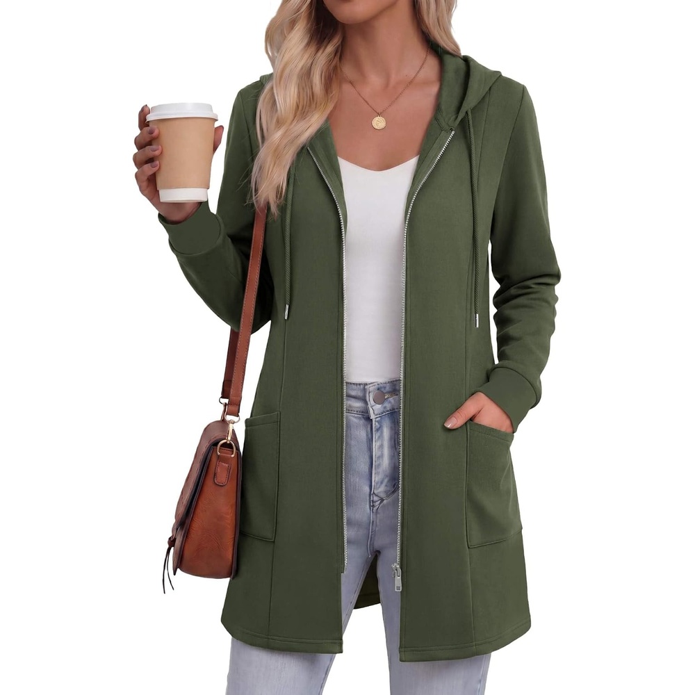 image:imageZeagoo Hoodies for Women Fall Zip up Jacket with Pocket 2026 S3XL Womens Zip up HoodiesTunic Sweatshirts for WomenCasual Jacket for WomenDeep PocketsSpecial Zip DesignWomen Fall ClothesArmy Green