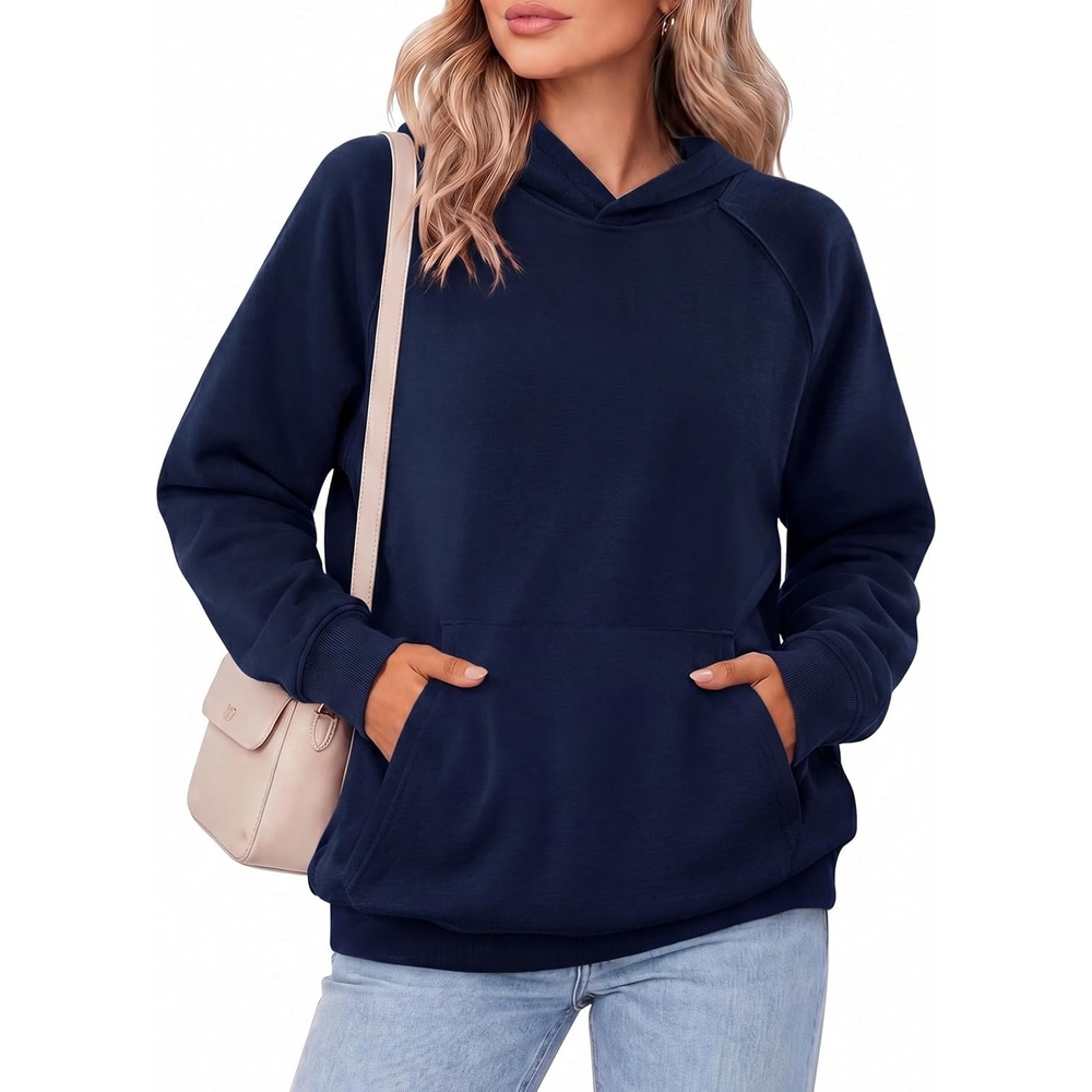 image:imageZeagoo Womens Oversized Hoodies Pullover Fleece Hooded Sweatshirt Trendy Comfort Hoodie Womens Fall Clothes Kangaroo Pocket Raglan Sleeves Long Sleeve Solid Color Casual Winter MidweightBlue