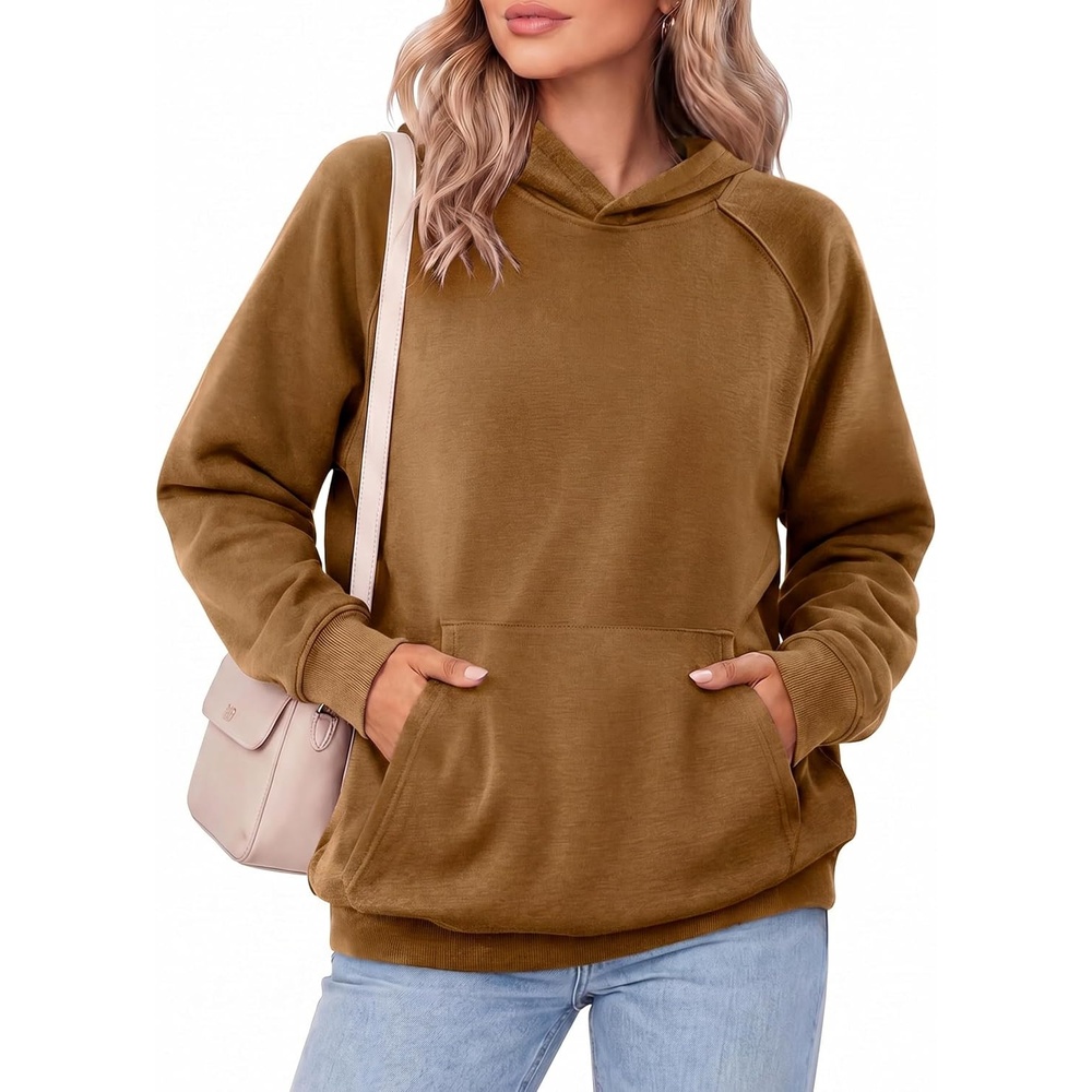 image:imageZeagoo Womens Oversized Hoodies Pullover Fleece Hooded Sweatshirt Trendy Comfort Hoodie Womens Fall Clothes Kangaroo Pocket Raglan Sleeves Long Sleeve Solid Color Casual Winter MidweightBrown