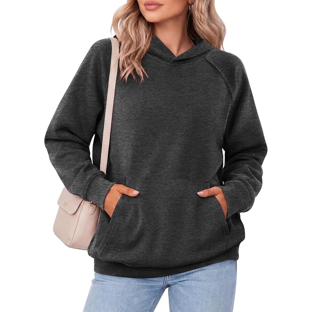 image:imageZeagoo Womens Oversized Hoodies Pullover Fleece Hooded Sweatshirt Trendy Comfort Hoodie Womens Fall Clothes Kangaroo Pocket Raglan Sleeves Long Sleeve Solid Color Casual Winter MidweightDrak Grey