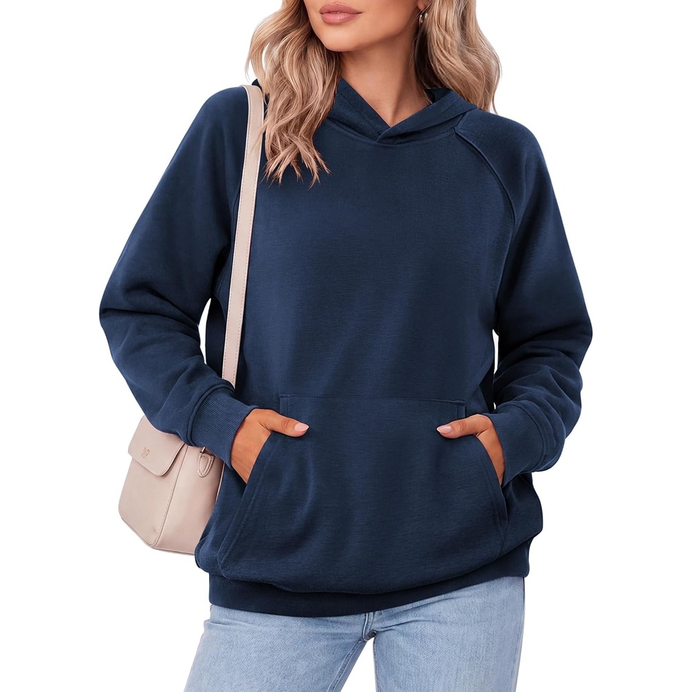 image:imageZeagoo Womens Oversized Hoodies Pullover Fleece Hooded Sweatshirt Trendy Comfort Hoodie Womens Fall Clothes Kangaroo Pocket Raglan Sleeves Long Sleeve Solid Color Casual Winter MidweightNavy Blue