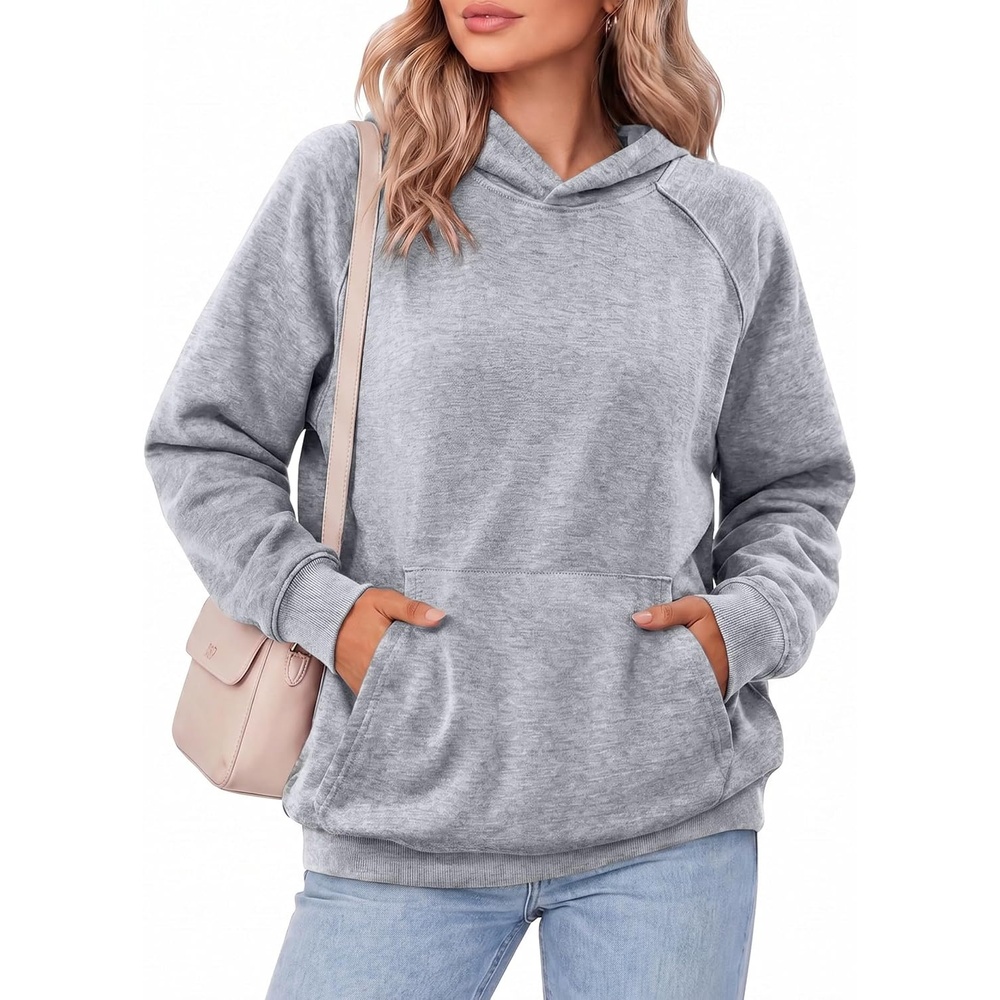 image:imageZeagoo Womens Oversized Hoodies Pullover Fleece Hooded Sweatshirt Trendy Comfort Hoodie Womens Fall Clothes Kangaroo Pocket Raglan Sleeves Long Sleeve Solid Color Casual Winter MidweightLight Grey