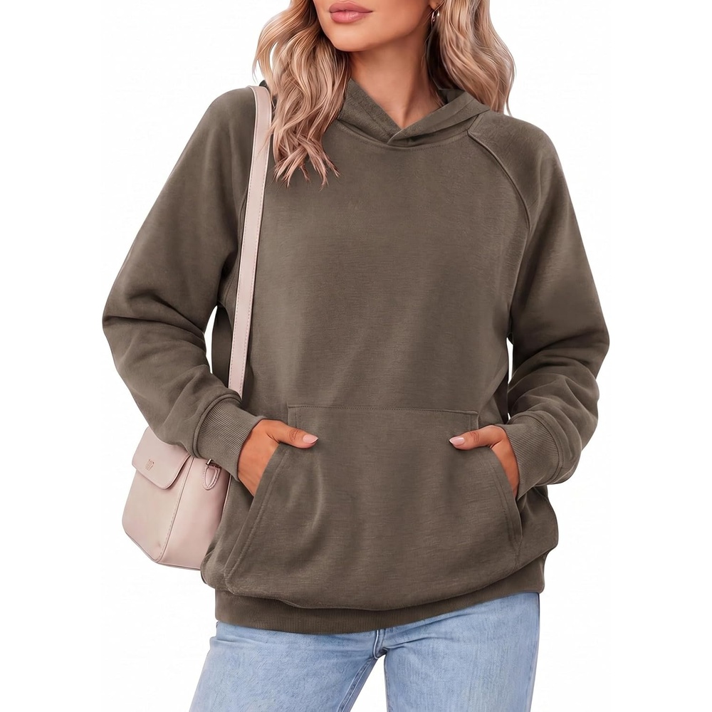 image:imageZeagoo Womens Oversized Hoodies Pullover Fleece Hooded Sweatshirt Trendy Comfort Hoodie Womens Fall Clothes Kangaroo Pocket Raglan Sleeves Long Sleeve Solid Color Casual Winter MidweightGrey