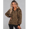 Zeagoo Hoodies for Women Casual Button Collar Drawstring Long Sleeve Hooded Sweatshirt Pullover Tops for Fall Winter 2026(Leopard Print)