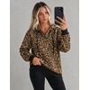 Zeagoo Hoodies for Women Casual Button Collar Drawstring Long Sleeve Hooded Sweatshirt Pullover Tops for Fall Winter 2026(Leopard Print)