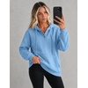 Zeagoo Hoodies for Women Casual Button Collar Drawstring Long Sleeve Hooded Sweatshirt Pullover Tops for Fall Winter 2026(Light Blue)