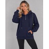 Zeagoo Hoodies for Women Casual Button Collar Drawstring Long Sleeve Hooded Sweatshirt Pullover Tops for Fall Winter 2026(Navy)