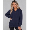 Zeagoo Hoodies for Women Casual Button Collar Drawstring Long Sleeve Hooded Sweatshirt Pullover Tops for Fall Winter 2026(Navy)