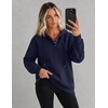 Zeagoo Hoodies for Women Casual Button Collar Drawstring Long Sleeve Hooded Sweatshirt Pullover Tops for Fall Winter 2026(Navy)