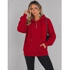 Zeagoo Hoodies for Women Casual Button Collar Drawstring Long Sleeve Hooded Sweatshirt Pullover Tops for Fall Winter 2026(Red)