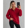 Zeagoo Hoodies for Women Casual Button Collar Drawstring Long Sleeve Hooded Sweatshirt Pullover Tops for Fall Winter 2026(Red)