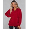 Zeagoo Hoodies for Women Casual Button Collar Drawstring Long Sleeve Hooded Sweatshirt Pullover Tops for Fall Winter 2026(Red)