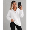 Zeagoo Hoodies for Women Casual Button Collar Drawstring Long Sleeve Hooded Sweatshirt Pullover Tops for Fall Winter 2026(White)
